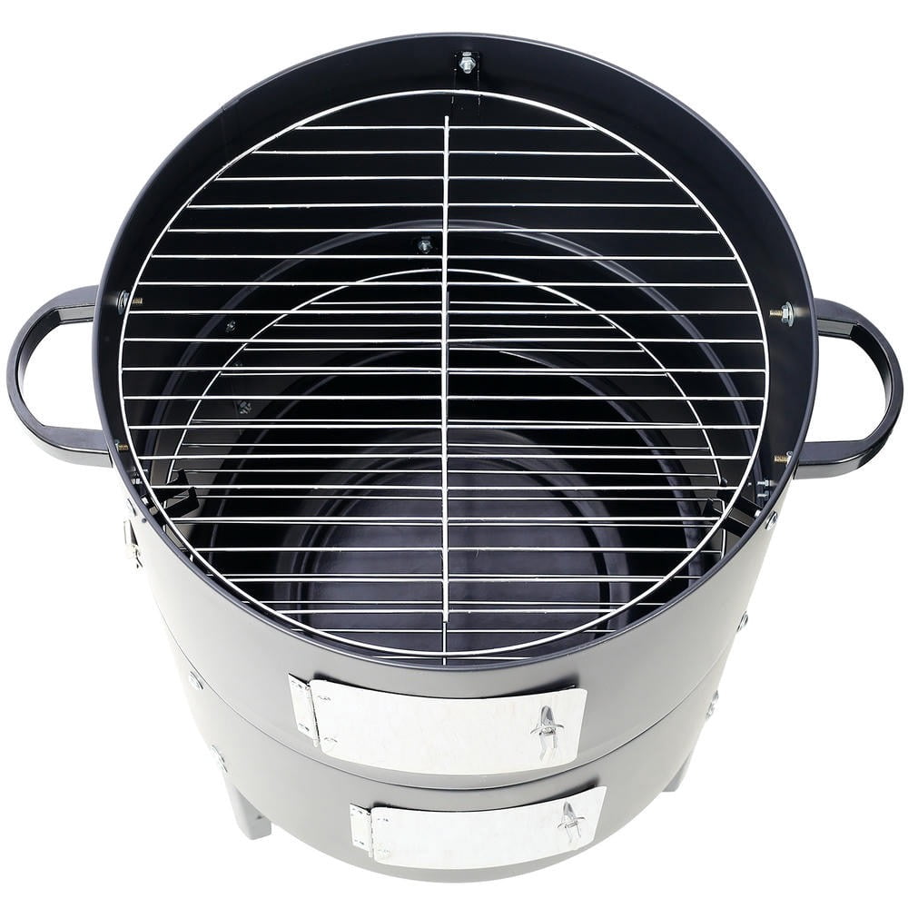 GVN Garden Grill, Patio Backyard Barbecue Grill,17 Inch Steel Charcoal Smoker, Heavy Duty Round BBQ Grill for Outdoor Cooking, Black