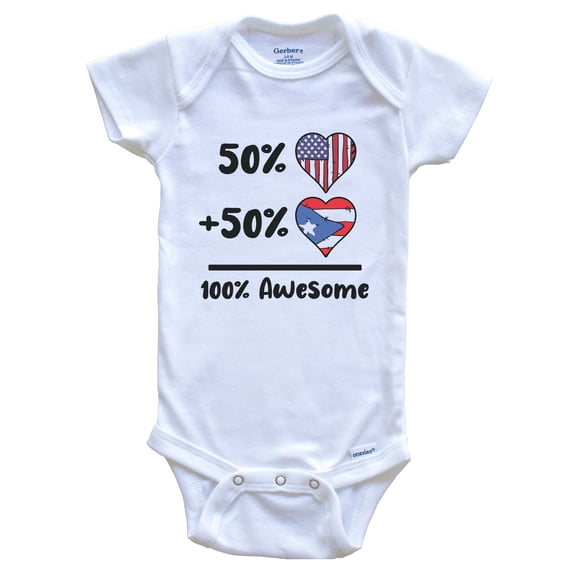 50% American 50% Puerto Rican 100% Awesome Puerto Rico Heart Flag Baby Bodysuit