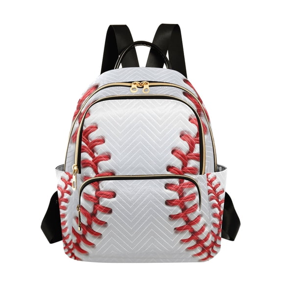 White Baseball Close Up Quilted Backpack Fashion Daypack Commuter Bag for Women 8.5 L