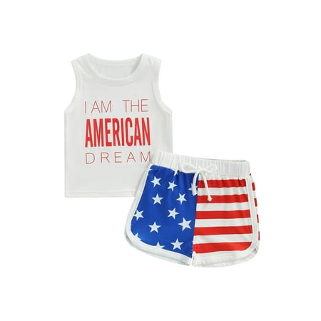 

Canrulo Newborn Baby Boy 4th of July Outfits Letter Print Tank Top American Flag Short Pants Independence Day Clothes Blue 18-24 Months