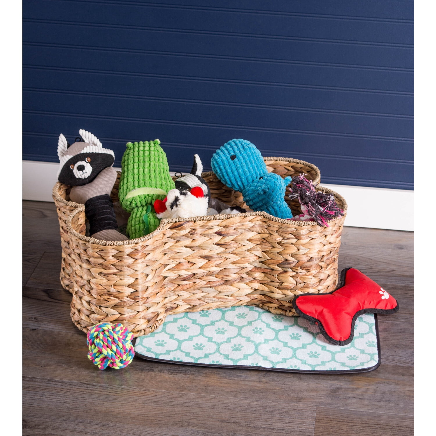 Bone Dry Pet Storage, Bone Shape Hyacinth Toy Basket, Natural, Medium