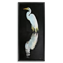 Stupell Industries Dark Egret Reflection Animals & Insects Painting Black Floater Framed Canvas Art Print Wall Art, 11 x 25