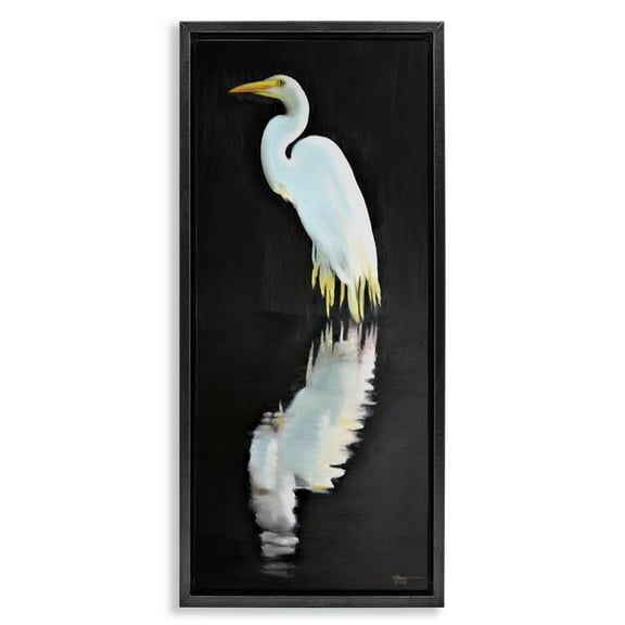 Stupell Industries Dark Egret Reflection Animals & Insects Painting Black Floater Framed Canvas Art Print Wall Art, 11 x 25