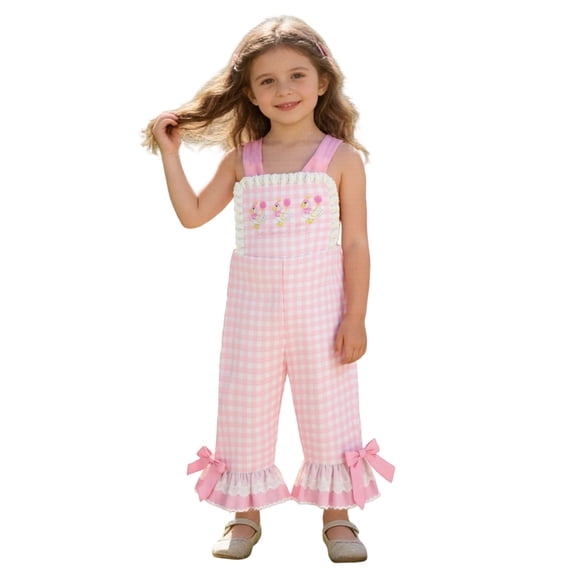 Letdown Toddler Girl Easter Overalls Baby Girl Summer Outfit Sleeveless Cow Bell-Bottom 1 Piece Romper Jumpsuit Suspender Clothes