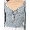thumbnail image 5 of Women Sweetheart Neckline Long Sleeve Smocked Floral Jersey Blouse Top, 5 of 5