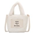 thumbnail image 1 of Lutabuo Women Plush Fur Letter Pattern Handbag Quilted Small Bucket Bag (White), 1 of 9