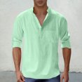 thumbnail image 2 of Mens Casual Henley Shirts 2025 Trendy Long Sleeve Button Stand Collar Summer Beach Outfit Baggy Vacation Tee Top, 2 of 6