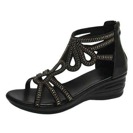 

Xboschi Sandals for Women Sandals Large Size Fashionable Fish Mouth Rhinestone Back Zipper Roman Sandals