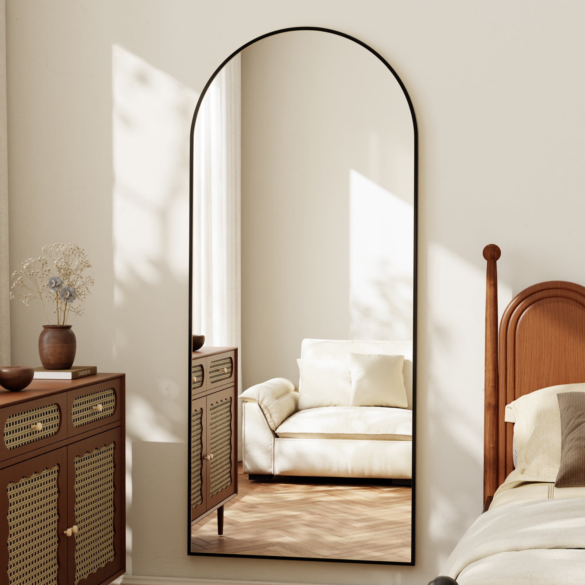 SHATTERVUE 78"x35" Arched Large Full Length Mirror Floor Mirrors Wall Mounted,Black