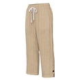 thumbnail image 5 of Women's Cotton Loose Straight Pants with Pockets, Mid Elastic Waist Drawstring, Side Slits Buttoned, Casual Business Beach Lounge Capri Pants | VerBelle,Khaki S, 5 of 6