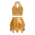 thumbnail image 4 of Eandarui Kids Girls Sequins Metallic Ballet Jazz Hip Hop Dance Outfits Halter Crop Top with Asymmetric Tutu Skirt Set Gold 14, 4 of 7