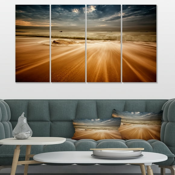 Stormy Sea with Waves Flowing Out - Beach Photo Canvas Print