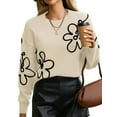 thumbnail image 2 of Women'S Off Shoulder Cable Knit Sweaters in Fall Pullover Cute Flower Crew Neck Long Sleeve Trendy Sweater Apricot Color M, 2 of 10