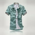 thumbnail image 3 of IYTR Mens Shirts Summer Slim Fit Daily Work Shirts Casual Comfy Solid Color Fashion Button-up Turndown Collar Short Sleeve T Shirts Green XXXL, 3 of 4