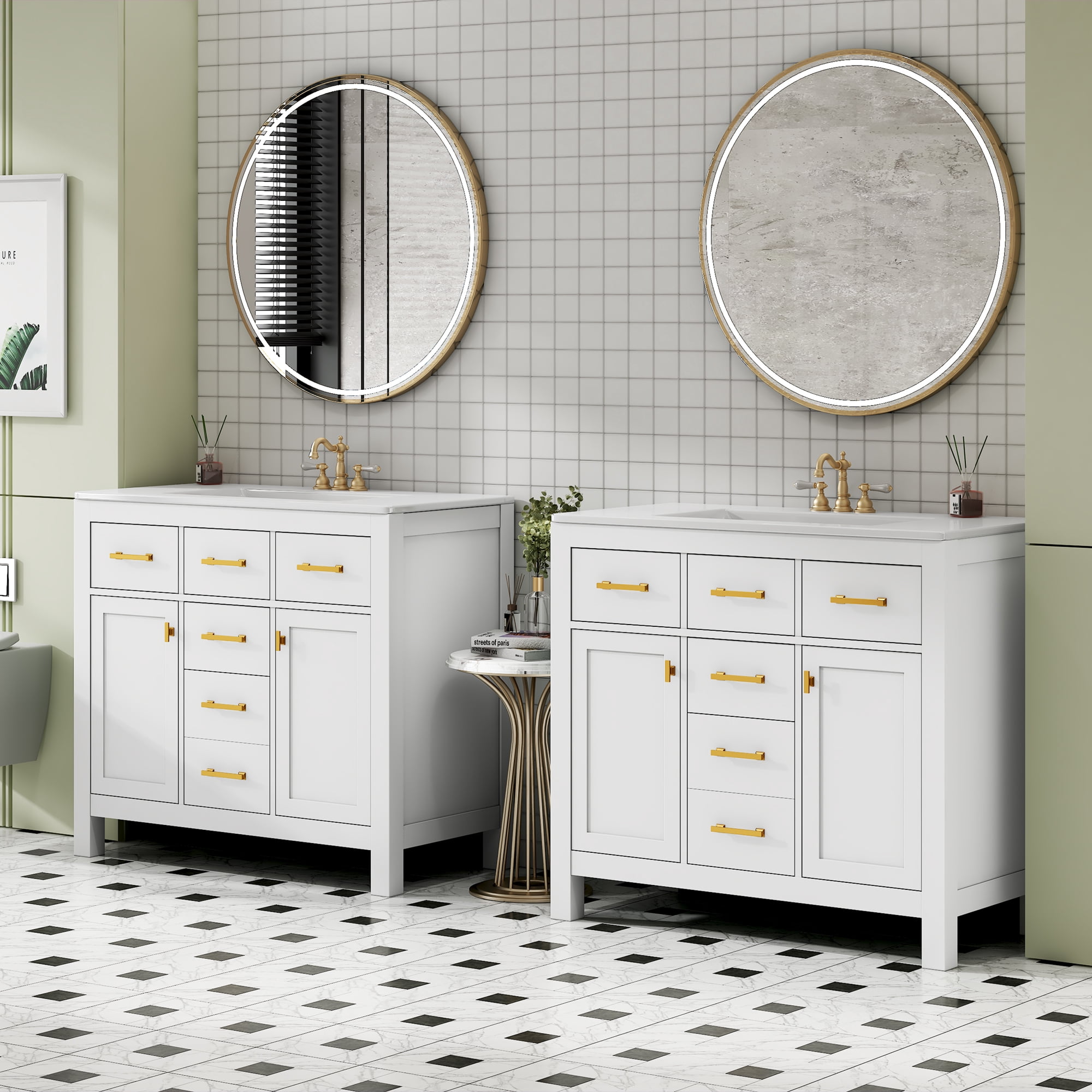 Euroco 72'' Bathroom Vanity with Ceramic Sink Combo Set, Modern Freestanding Single Bathroom Cabinet with 4 Drawers & 2 Cabinets,Storage Cabinet for Bathroom