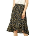 thumbnail image 1 of Allegra K Women's Ruffle Flare Tie Waist High Low Floral Wrap Skirt, 1 of 7