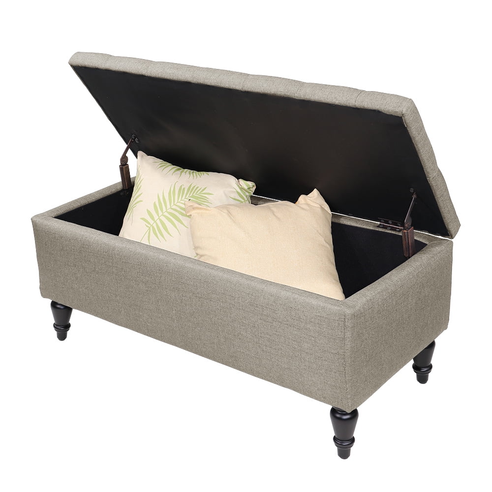 Abble 38 inch Beige Fabric Upholstered Flip Top Storage Bench