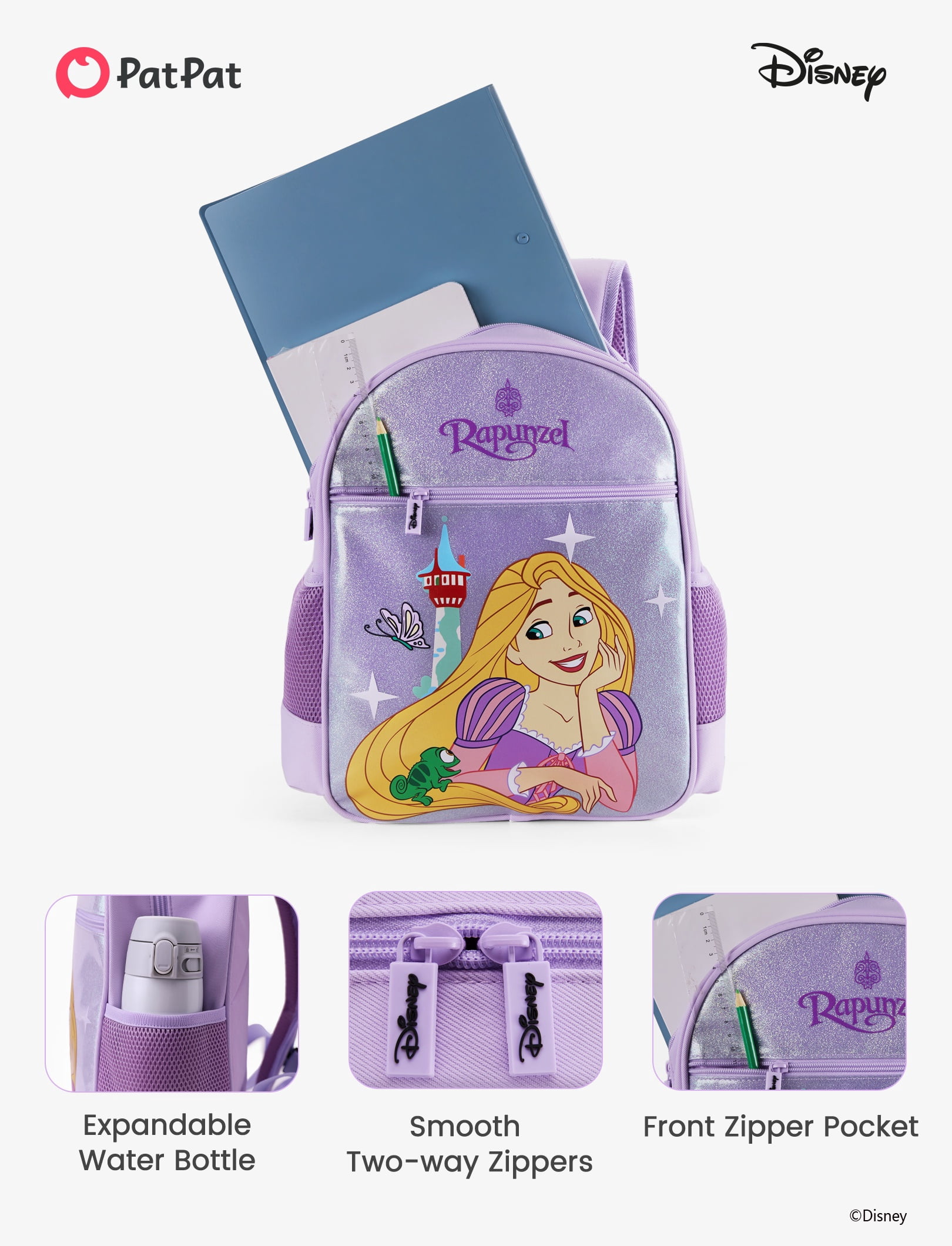 Disney Princess Rapunzel Girls Cute Backpack Water Resistant Toddler Backpack School Kids Elementary Bookbag