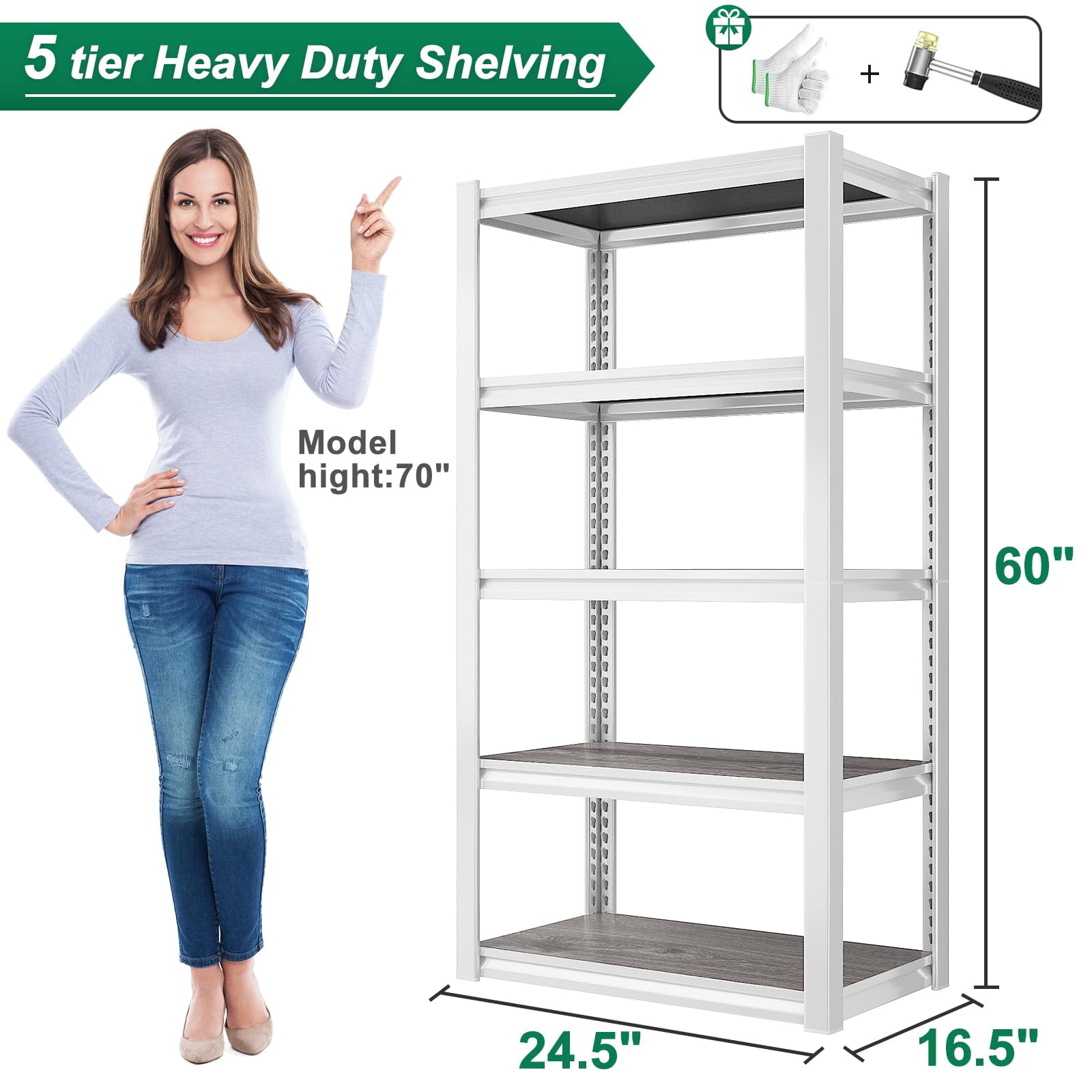 3000Lbs Storage Shelves Heavy Duty Shelving Unit for Home 5 Tier Shelves for Garage Storage Adjustable Metal Storage Rack Utility Shelf for Warehouse Pantry Kitchen, Freestanding White