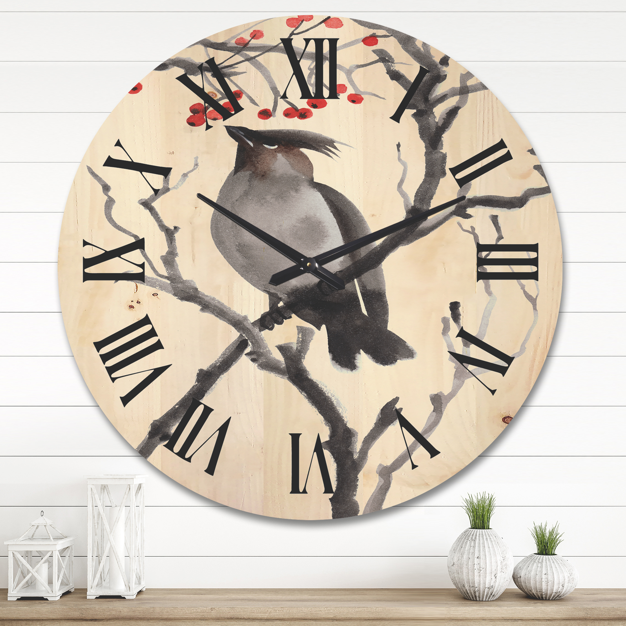 Designart 'Ancient Australian Bird Illustrations III' Traditional Wood Wall Clock