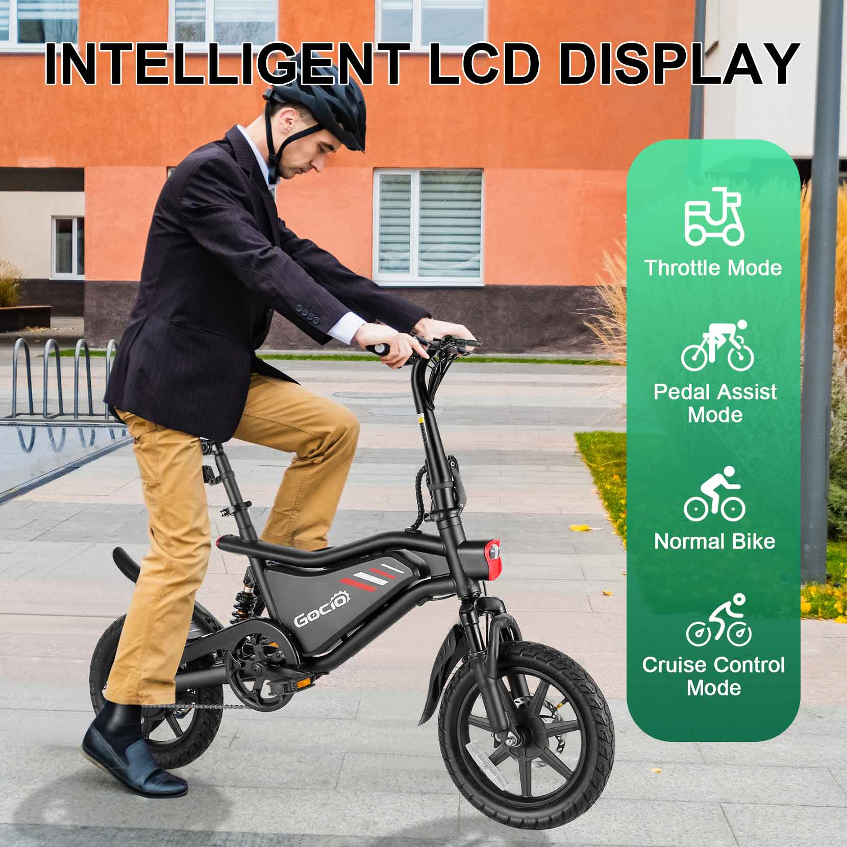 Gocio Adult Foldable Electric Bicycle, 14" Ebike With 550W Peak Power Motor, 48V 7.8Ah Lithium Battery, LCD Display, Urban Commuter Electric Bike For Woman UL2849 Certified
