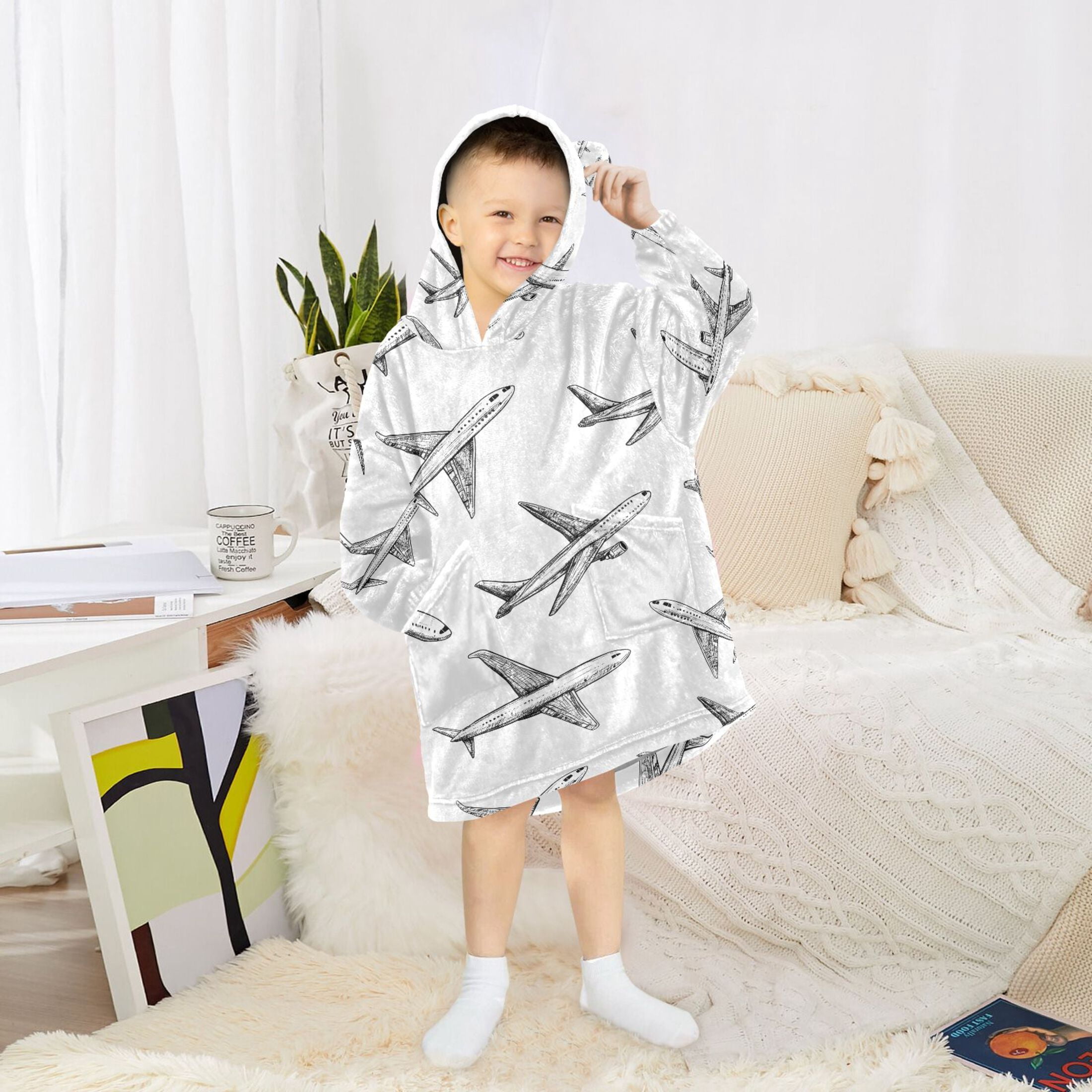 joogoo Blanket Hoodie for Airplane Retro Oversize Sweatshirt 3-14 YR L