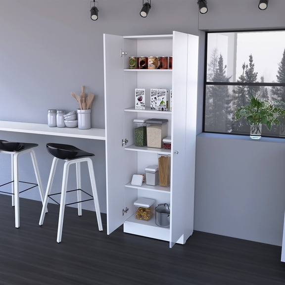 Nmkwnr Double Door Storage Cabinet with 5 Inner Shelves, White