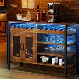 YITAHOME Wine Bar Cabinet With Power Outlets And LED Lights, Indtrial