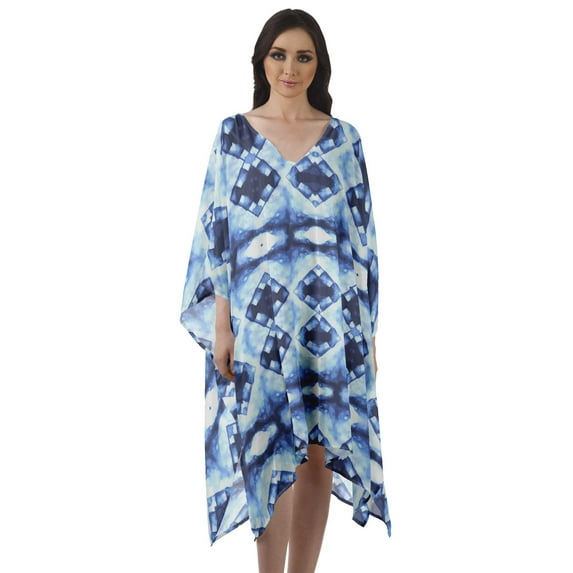 Moomaya Womens Georgette Short Beach Kaftan Beachwear Bikini Coverup Midi Dress