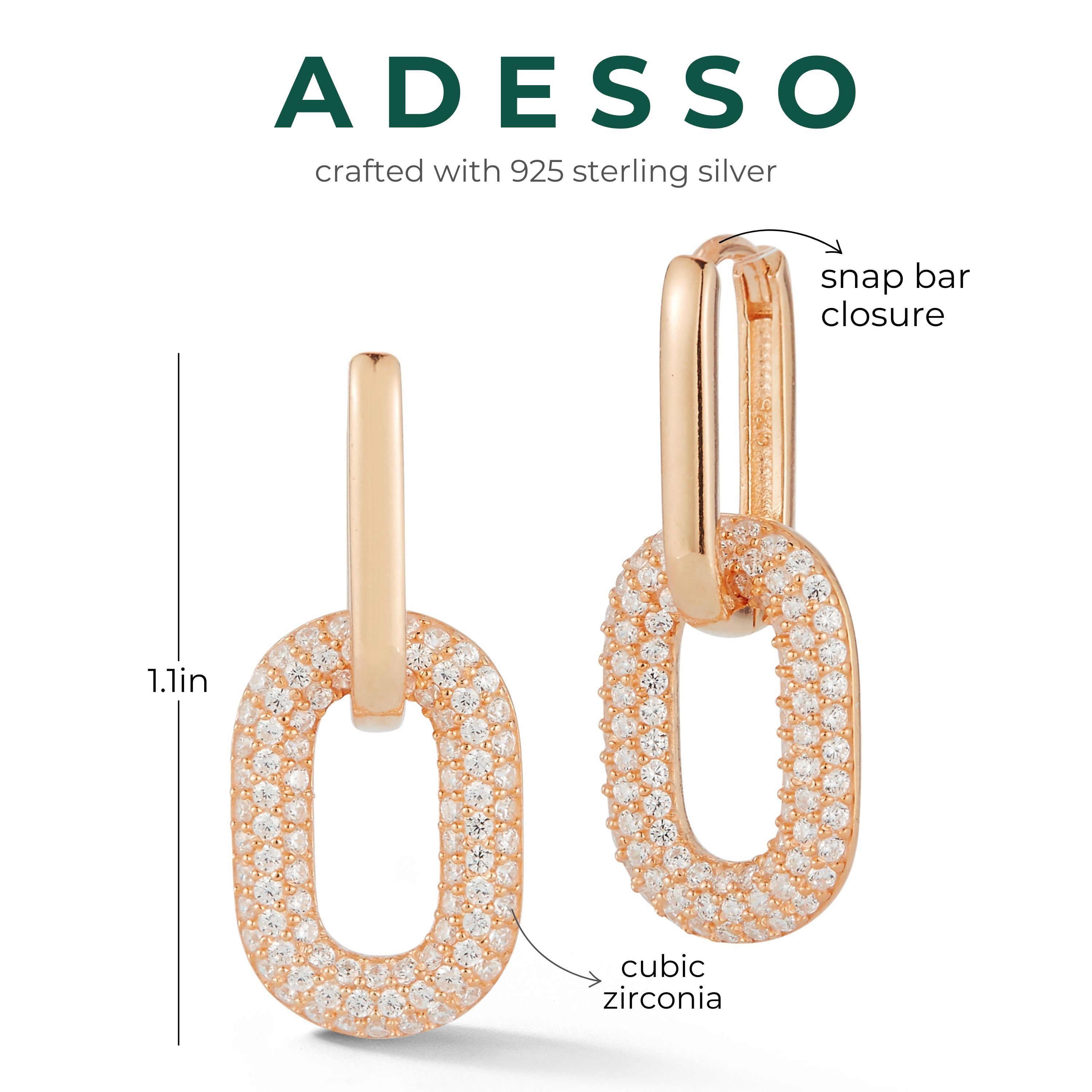 Adesso Milano Jewelry Sterling Silver Paperclip Link Drop Earrings with Cubic Zirconia for Women, Rose Gold