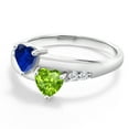 thumbnail image 3 of Gem Stone King 927 Sterling Silver Green Peridot Blue Created Sapphire and White Lab Grown Diamond Heart Shape Ring for Women | 1.19 Cttw | Gemstone Birthstone | Size 7, 3 of 5