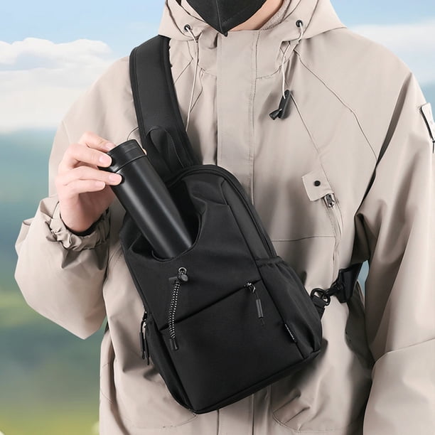 Riñonera de nailon estilo hobo tipo bandolera para deporte (Negro)