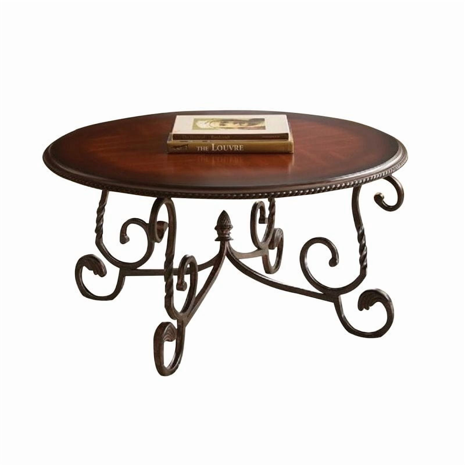 Steve Silver Crowley Indoor Wood Traditional Round 20" Height Coffee Table, Cherry