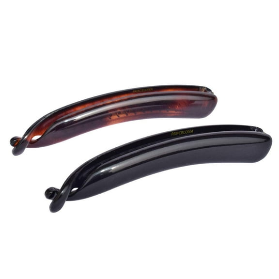 Parcelona French Small 3.75” Celluloid Set of 2 Banana Hair Clips for Women (TortoiseShell-Black)