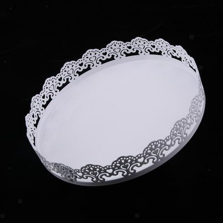 

Blesiya White Decorative Tray Round Metal Food Display Serving Platter