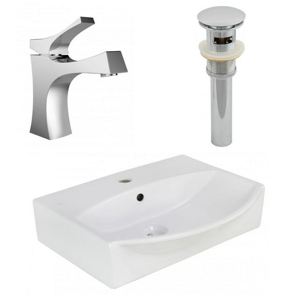 19.5-in. W Wall Mount White Bathroom Vessel Sink Set For 1 Hole Center Faucet AI-26565