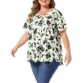 thumbnail image 4 of Agnes Orinda Women's Plus Size Floral Tops V Neck Short Sleeve Summer Casual Tunics Blouse 3X Black, 4 of 6