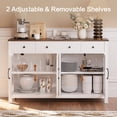 thumbnail image 5 of 55" White Buffet Sideboard Cabinet with Storage, Buffet Table Featuring 3 Drawers & 4 Glass Doors, Kitchen Coffee Bar Cabinet with Adjustable Shelving for Dining Room or Living Room, 5 of 9