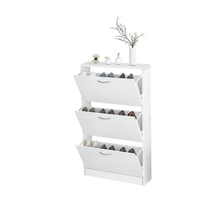  HOPUBUY Narrow Shoe Cabinet for Entryway, White Shoe Storage  Cabinet, Slim Flip Down Shoe Rack 3 Tier Shoe Organizer for Home and  Apartment : Home & Kitchen