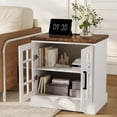 thumbnail image 1 of Table de Chevet Rustique de 24 Pouces avec Station de Recharge – Table d'Appoint Carrée avec Tablette Ajustable, Porte en Verre Trempé et Ports USB – Blanc, 1 of 8