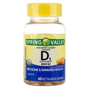 Spring Valley D3 Daily Children’s Gummy Vitamin Dietary Supplement, 800 IU, 60 Count