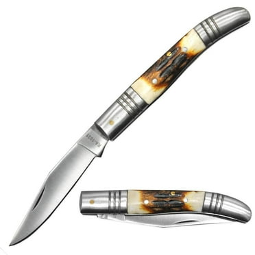 Rtek 4" Bovine Bone Handle Folding Pocket Knife, Classic Knife, for Outdoor, Survival, EDC, Camping, and Every Day Carry (Triple Stripe)