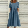 thumbnail image 2 of Women Fashion Boho Dress Short Sleeve O Neck Pocket Dress Casual Chambray Striped Dress Swing Dress Short Casual Dresses for Women Mid Dresses for Women Casual Summer Dresses for Women Casual, 2 of 5