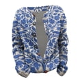 thumbnail image 4 of SNOWSONG Womens Cardigan Sweaters Womens Single Plush Art Floral Print Comfortable Knitted Cardigan Womens Sweaters Cardigans for Women Christmas Cardigan Z-Blue M, 4 of 4