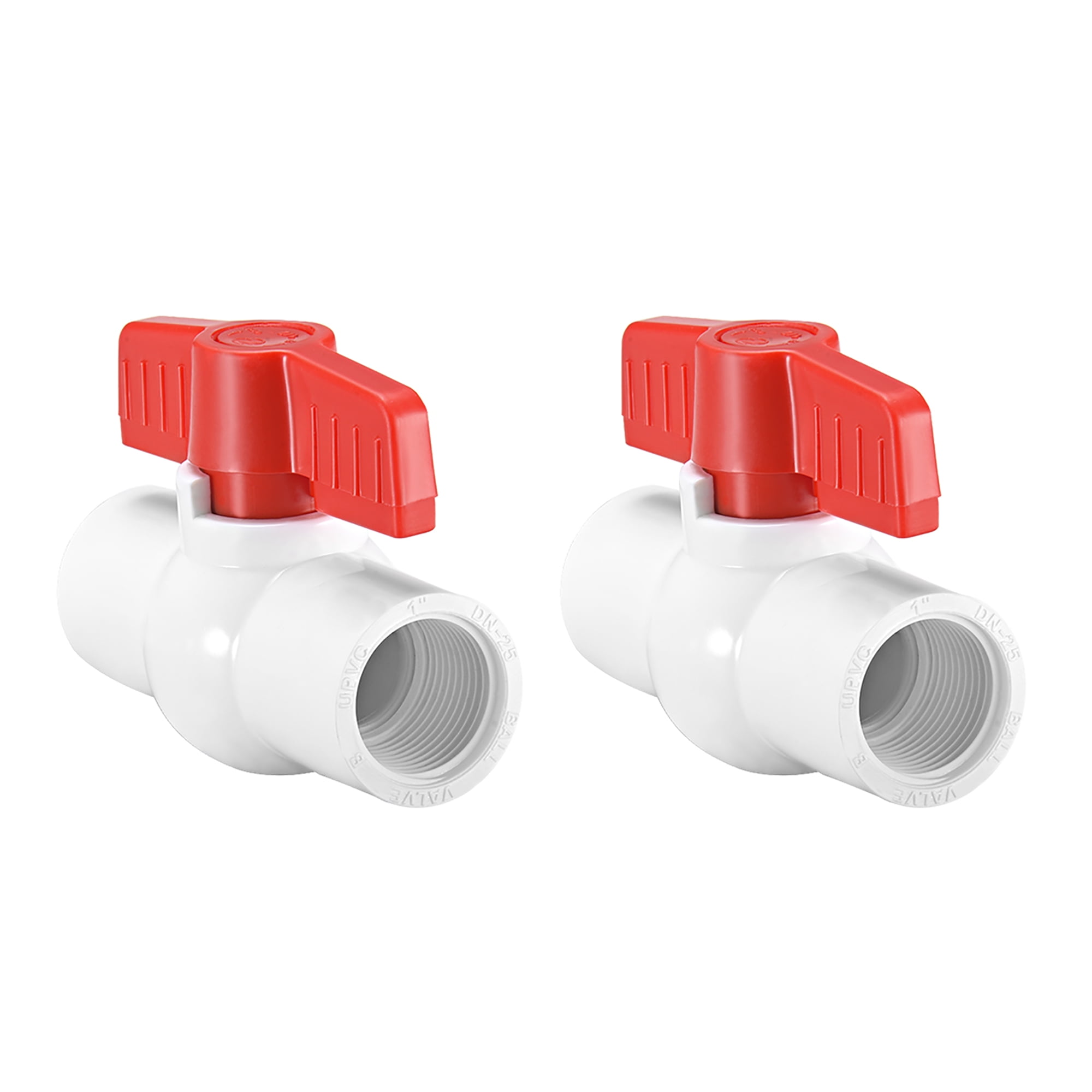 PVC Ball Valve Water Pipe Threaded Ends 1" Inner Hole Dia Red White