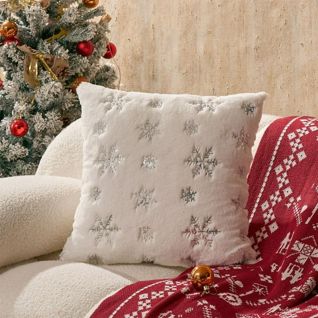 hengsof Christmas Snowflake Pillow Covers Christmas Snowflakes Throw Pillows Decorative Pillow Cases Cushion Covers for Bedroom Livingroom Sofa Farm House