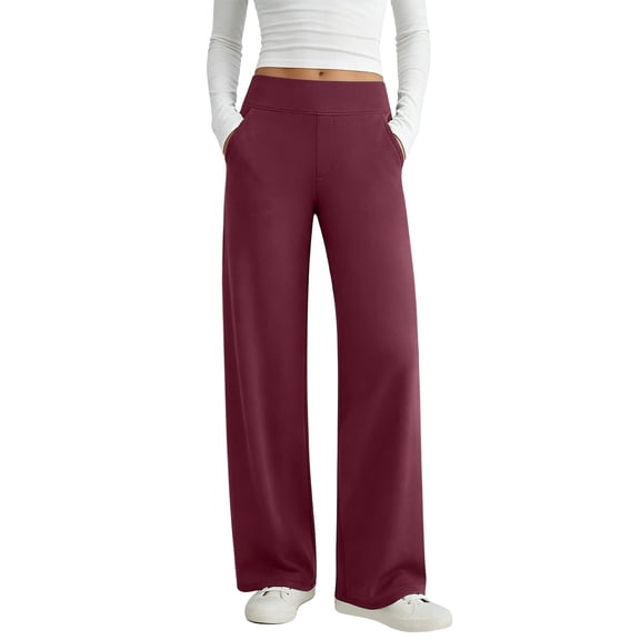 LUGOGNE Flared Yoga Pants for Women High Waist Athletic Pants Soft Comfortable Flattering Relaxed Fit Activewear with Pockets Wine,XL