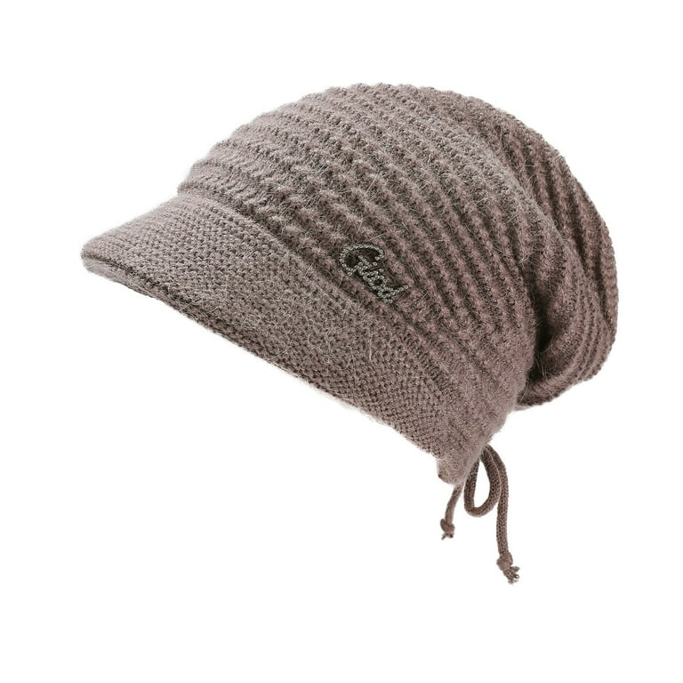 Slouchy Knit Beanie with Brim Visor, Womens Winter Beanie Hat