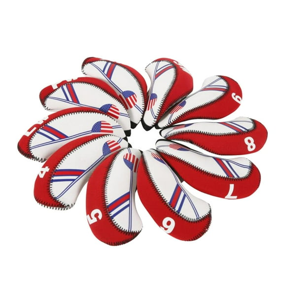 10pcs Golf Iron Headcover, US , Golf Club Head Cover ,,,7,8,9,AW,PW,LW,SW Golf Training Equipment , Red