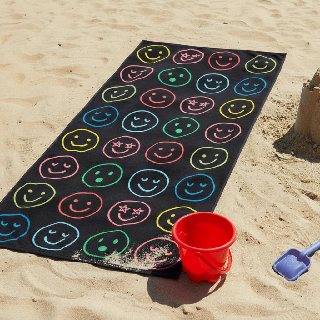 Mainstays Kids Cotton Blend Beach Towel, 30 x 60 Inches, Neon Smiles